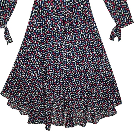 Betsey Johnson Multicolor Polka Dot Hi Low Hem Wrap Dress 4 Sheer Long Sleeves - Picture 14 of 16